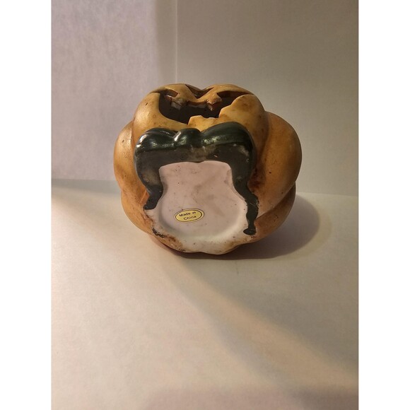Vintage Cute Spooky Ceramic Tealight Halloween Orange Pumpkin Decor Antique - Picture 6 of 7